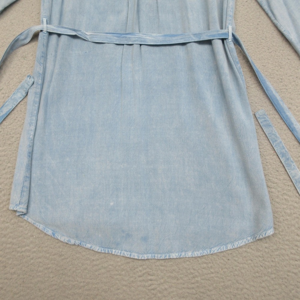 Bobbie Brooks Chambray Shirt Dress Ladies L Blue Tencel Look Tie Waist Relaxed - Picture 7 of 12